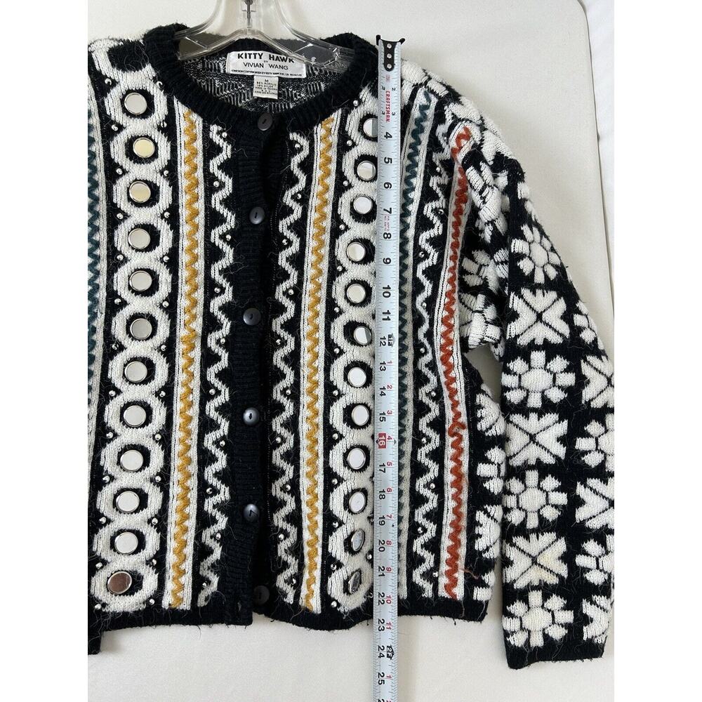 Vintage 3D Knit Cardigan Sweater Mirror Kitty Hawk Vivan Wang Women's Artsy MED - Picture 8 of 8